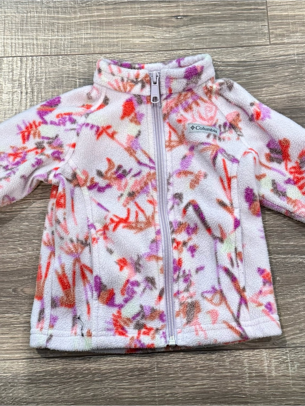 Columbia Girls' Light Pink Putple Floral Zip Up Fleece Jacket 12-18M